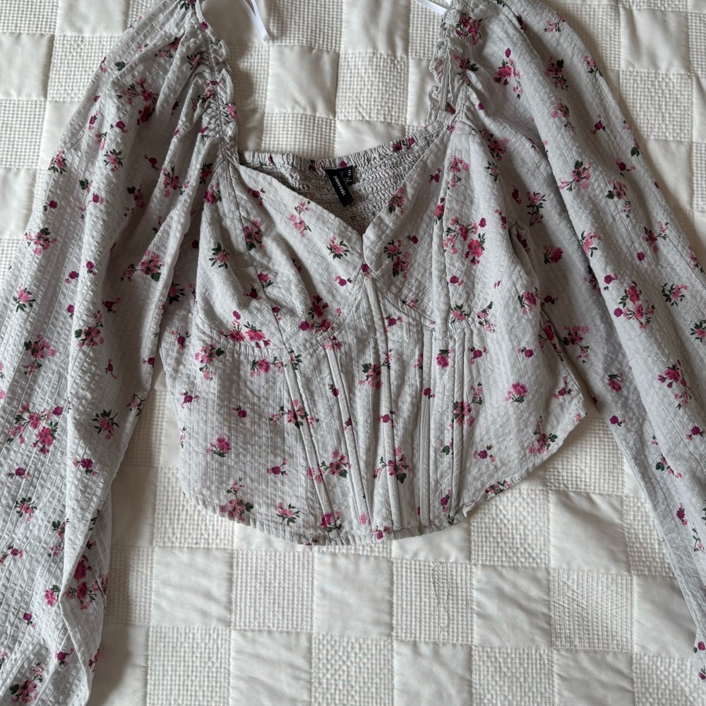 Vero Moda Gray Puff Sleeve Crop Blouse